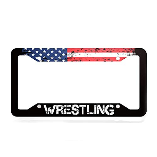 EXMENI American Flag License Plate Frame USA Flag Car Tag Frame Wrestling License Plate Holder United States Flag License Plate Cover 4 Holes and Screws