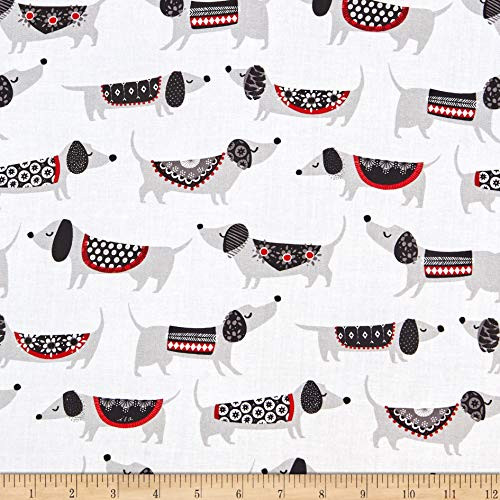Ink  Arrow Fabrics QT Fabrics Diggity Hot Dogs White Yard