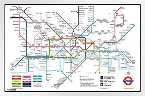 Pyramid America London Underground Map White Wood Framed Poster 20x14