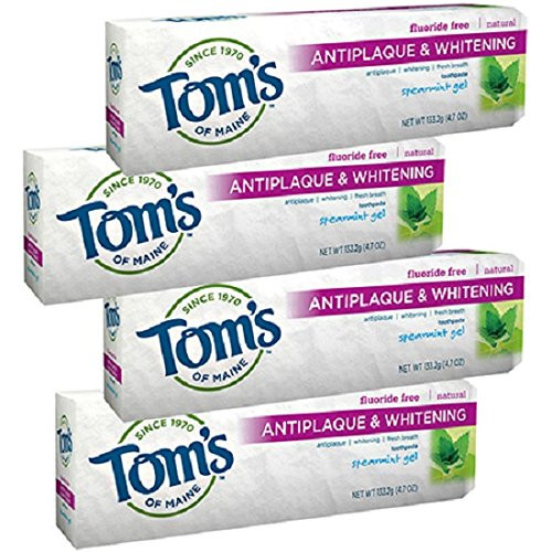 Toms of Maine Antiplaque Plus Whitening Gel Spearmint 47 oz Pack of 4