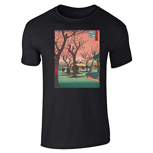 Cherry Blossoms Japanese Woodblock Art Vaporwave Pink Black L Graphic Tee TShirt for Men