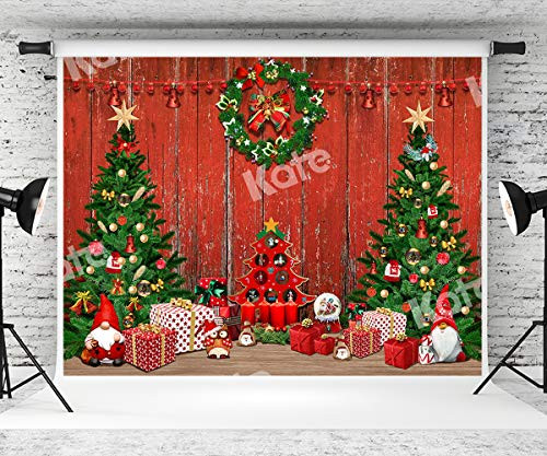 Kate 7×5ft Christmas Backdrop Red Wood with Christmas Trees Background Red Xmas Backdrop for Christmas Photography