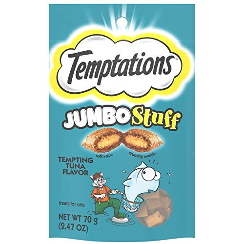 TEMPTATIONS Jumbo Stuff Crunchy and Soft Cat Treats Tempting Tuna Flavor 25 oz Pouch