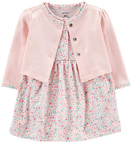 Carters Baby Girls 2Piece Floral Bodysuit Dress  Cardigan Set 6 Months PinkWhite Floral