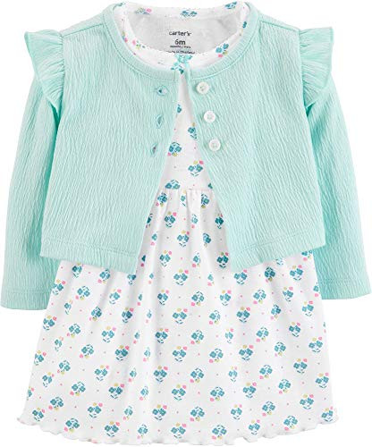 Carters Baby Girls 2Piece Bodysuit Dress  Cardigan Set Floral Blue 9 Months