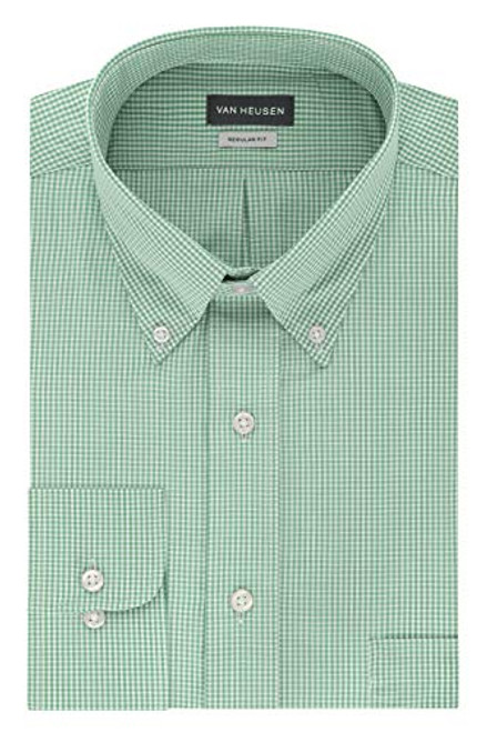 Van Heusen Mens Regular Fit Gingham Button Down Collar Dress Shirt Green Chicory XLarge