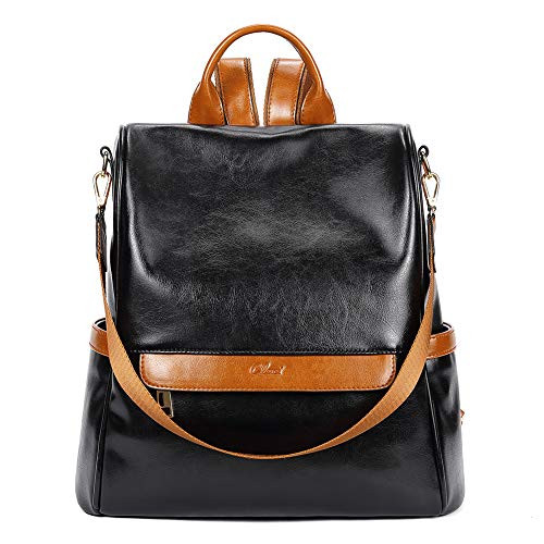 CLUCI Women Backpack Purse Fashion Leather Large Designer Travel Bag Ladies Shoulder Bags Oil Wax Black