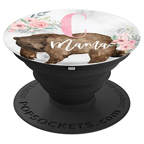 Mama Bear Rose Marble Monogram Name Initial Letter C PopSockets Grip and Stand for Phones and Tablets