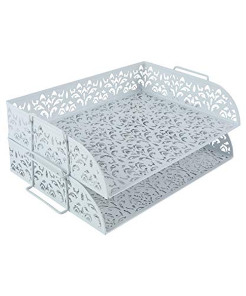 EasyPAG Desk Organizers and Accessories Stackable Paper Tray 2 Tier Stackable Letter TraysWhite