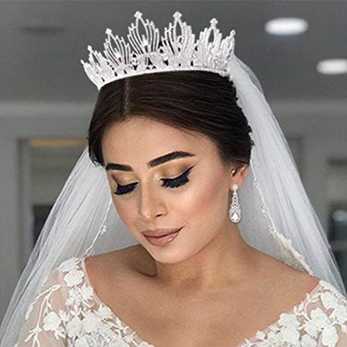 Unicra Silver Baroque Crowns and Tiaras Bridal Princess Crown and Earrings Set Crystal Queen Crown Rhinestones Costume Party Tiaras Hair Accessories for Women and Girls