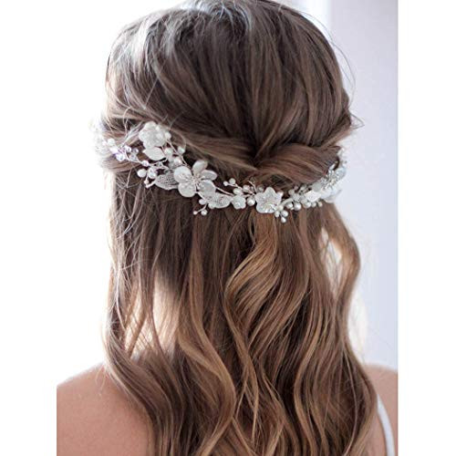Unicra Bride Flower Wedding Hair Vine Leaf Bridal Hair Piece Pearl Hair Accessories for Women and Girls Unicra Bride Flower Wedding Hair Vine Leaf Bridal Hair Piece Pearl Hair Accessories for Women and Girls