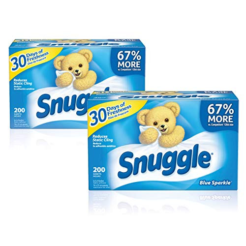 Snuggle Fabric Softener Dryer Sheets Blue Sparkle 2 Boxes 400 Count
