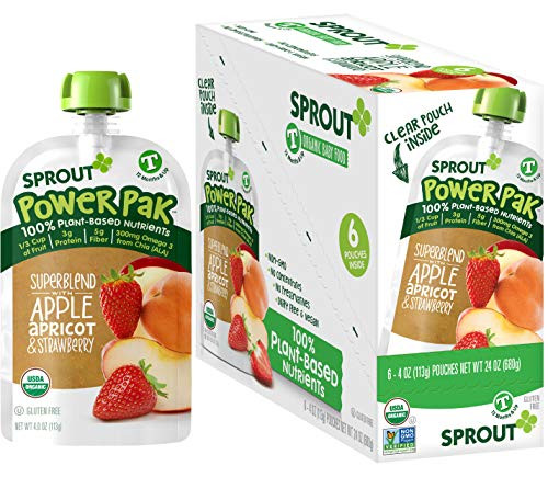 Sprout Organic Baby Food Toddler Power Pak Pouches Stage 4 Superblend w Apple Apricot  Strawberry 4 Ounce Pouches Pack of 12