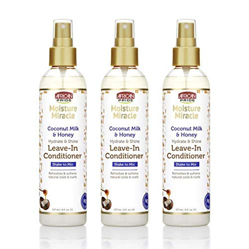 African Pride Moisture Miracle Coconut Milk  Honey LeaveIn Conditioner 3 Pack  Refreshes  Softens Natural Coils  Curls Hydrates  Shines 8 oz