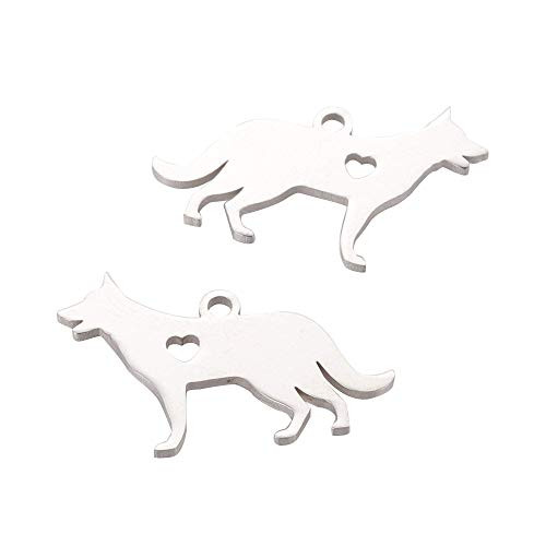 DanLingJewelry 10 pcs 304 Stainless Steel Charms Puppy Charms Cute Dog with Heart Charms for Jewelry Making Crafts 15x23x11mm
