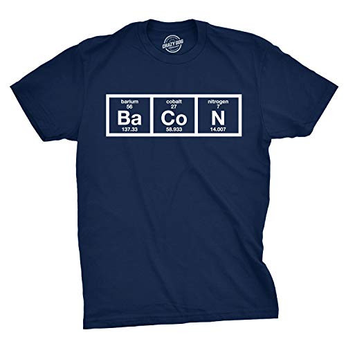 Mens The Chemistry of Bacon T Shirt Funny Nerdy Graphic Periodic Table Science Navy  M