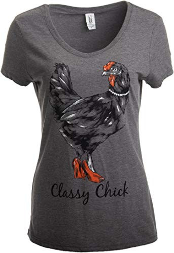 Classy Chick  Funny Cute Chicken Hen Humor Chiken VNeck TShirt for WomenVneckXL