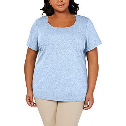 Karen Scott Womens Plus Cotton Scoop Neck Pullover Top Blue 0X