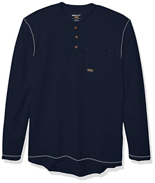 Ariat Mens Big and Tall Rebar Pocket Long Sleeve Henley Shirt navy LT R