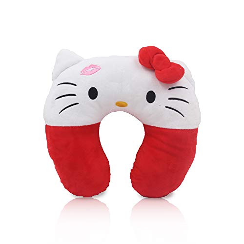 FINEX Hello Kitty White UShape Travel Home Car Neck Pillow with Red Bow Pink Kiss for Kids Head Rest Driving Seat Cushion Cute Soft Comfy Cartoon Auto Accessories