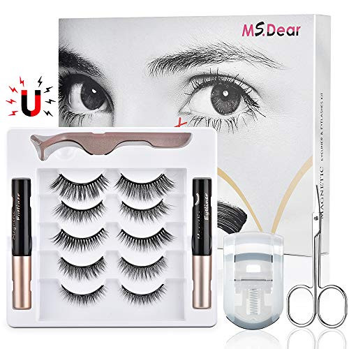 Magnetic Eyelashes with Eyeliner Upgraded 3D Reusable Magnetic Eyelashes Kit Silk False Lashes Natural Look Come with Applicator Eyelash Extensions No Glue Needed 5 Pairs with Eyelash Curler