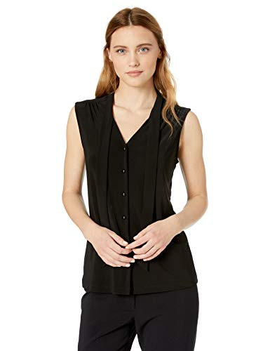 Anne Klein Womens Sleeveless Button UP Bow Blouse Anne Black S