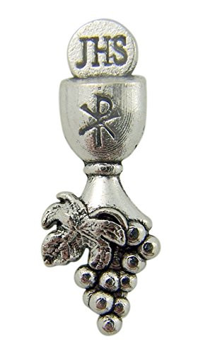 Religious Gifts First Communion Silver Tone Chalice and Grapes Lapel Pin 1 14 Inch