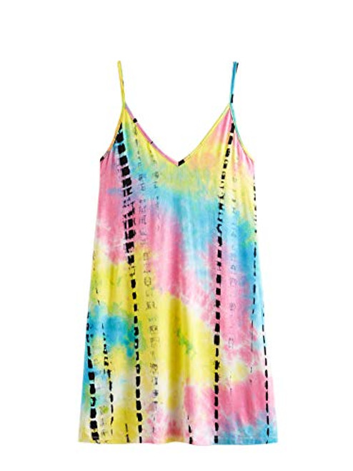 Romwe Womens Summer Casual Tie Dye Cami Dress Sleeveless V Neck Swing Tshirt Dress Multicolor8 Medium