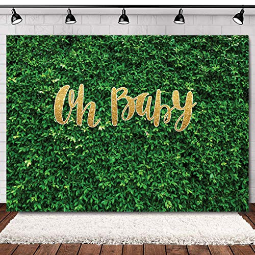 WOLADA 7X5FT Oh Baby Green Leaves Backdrop Newborn Boy Girl Shower Photography Backdrops Pregnancy Celebration Birthday Party Background Cake Table Decoration Banner Photo Studio Props 11842