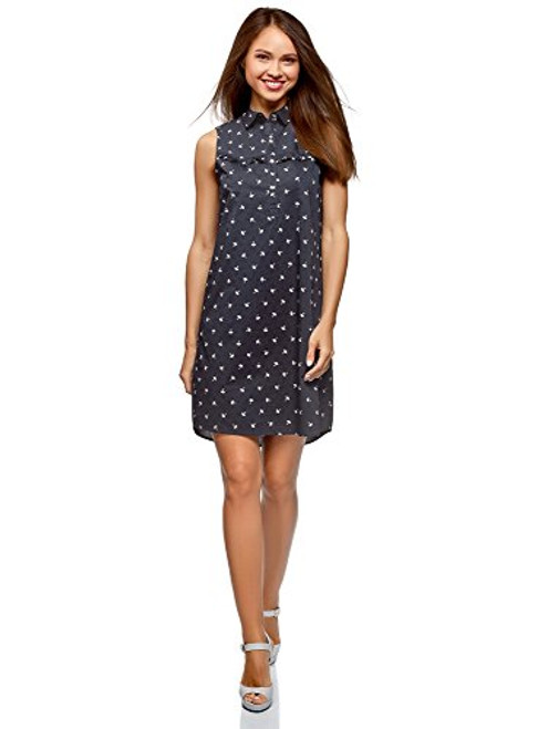 oodji Ultra Womens Sleeveless Cotton Dress Blue 10 oodji Ultra Womens Sleeveless Cotton Dress Blue 10