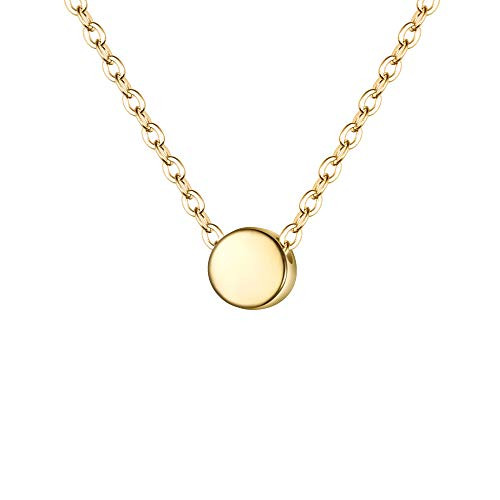 BriLove 925 Sterling Silver Tiny Dot Necklace Round Circle Pendant Choker Necklace for Women 14K GoldToned