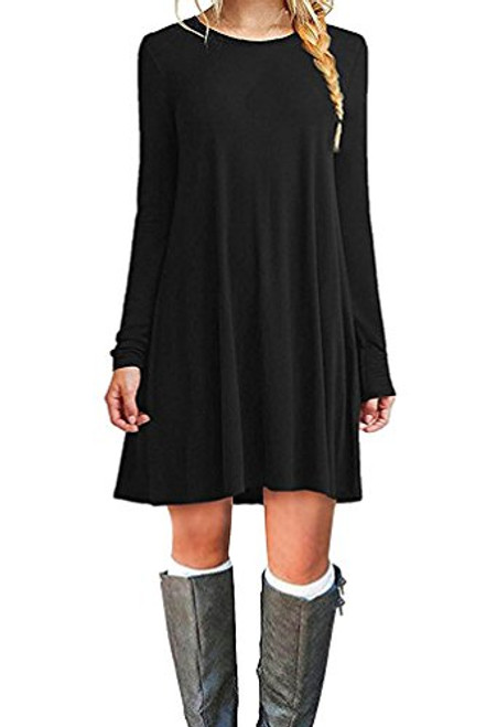 MOLERANI Womens Casual Plain Long Sleeve Simple TShirt Loose Dress XL Black