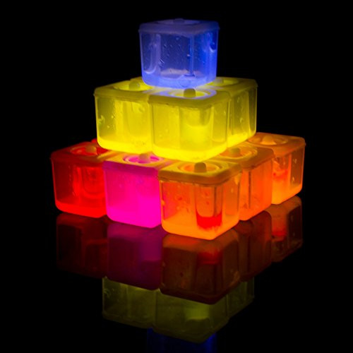 Fun Central G707 24 Pieces, Assorted Glow in the Dark Ice Cubes, Glow in the Dark Ice Cubes for Drinks, Glowing Ice Cubes, Light Up Ice Cubes