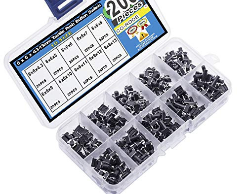 CORODE DIP 6 x 6mm Tactile Push Button Switch Micro Momentary Tact Assortment Kit 200 Pieces