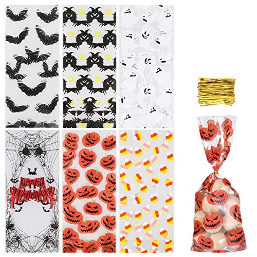 NUOBESTY Halloween Candy Bags with Golden Twist Ties Clear Treat Bags Cellophane Bags for Halloween Party Favors 150 Pieces NUOBESTY Halloween Candy Bags with Golden Twist Ties Clear Treat Bags Cellophane Bags for Halloween Party Favors 150 Pieces