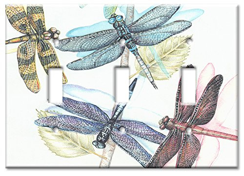 Art Plates  Triple Gang Toggle OVERSIZE Switch PlateOVER SIZE Wall Plate  Dragonflies