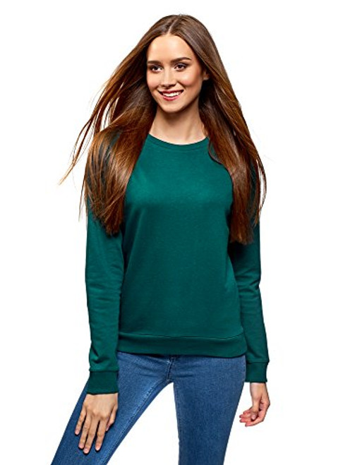 oodji Ultra Womens Basic Cotton Sweatshirt Green XXLarge