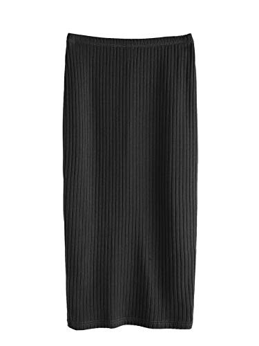 SheIn Womens Basic Plain Stretchy Ribbed Knit Split Full Length Skirt Black Large