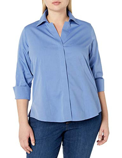 Foxcroft Womens Petite Size 34 Sleeve Taylor Essential Non Iron Shirt French Blue 14