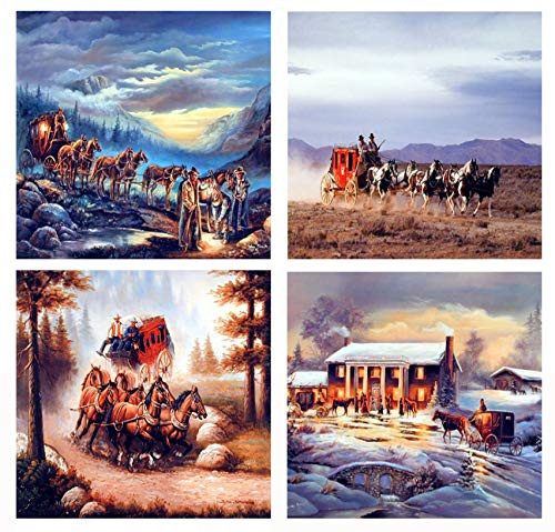 Western Wall Decor Picture Cowboy Horse Scenery Four Set Art Print Poster 16x20