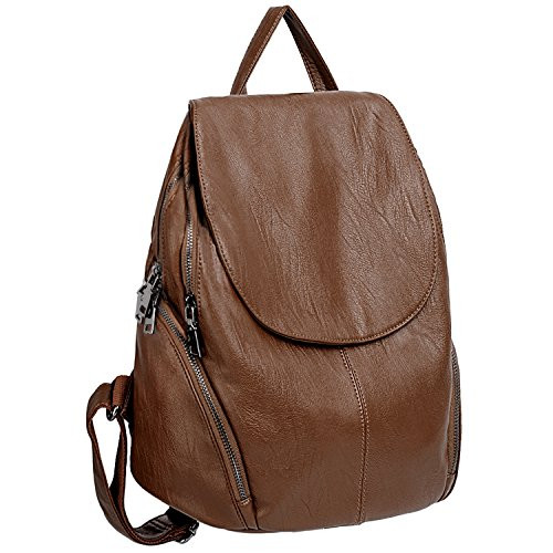 UTO Women Backpack Purse PU Washed Leather Large Capacity Ladies Rucksack Shoulder Bag 231 Brown