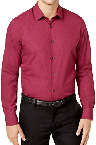 Alfani Mens Heathered Long Sleeve ButtonDown Shirt Purple L