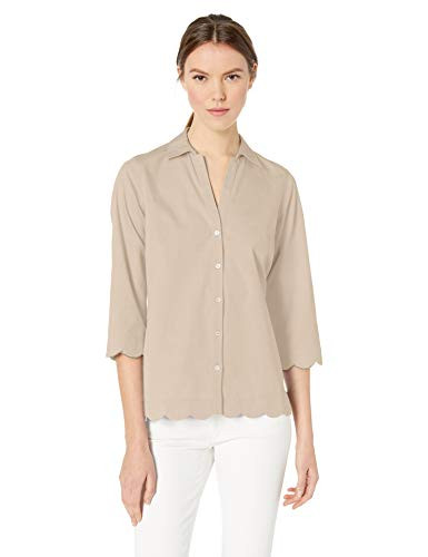 Foxcroft Womens Lilith Essential NonIron Scallop Hem Shirt Driftwood 8