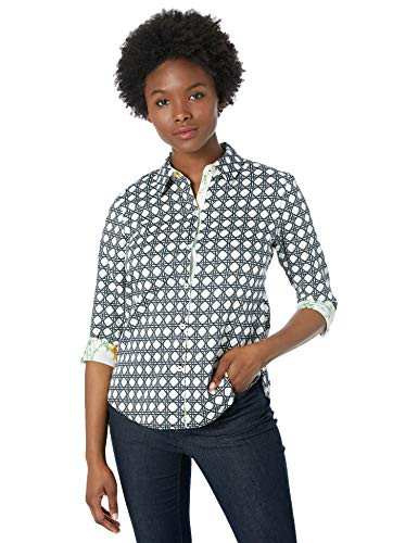 Foxcroft Womens Plus Size Ava Wrinkle Free Wicker Print Black 14W