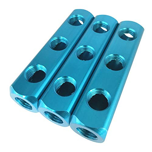 G14 Threaded Pneumatic 3 Way 6 Port Aluminum Air Hose Inline Manifold Block Splitter Pneumatic Air Compressor Manifold Fitting Pack of 3