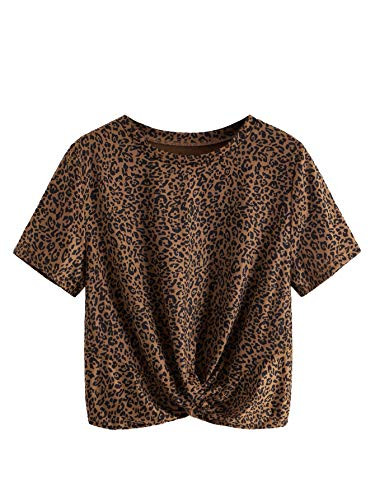 Romwe Womens Plus Size Leopard Print Short Sleeve Twist Hem Casual Tops Tee Shirts Multicolor 3X Plus