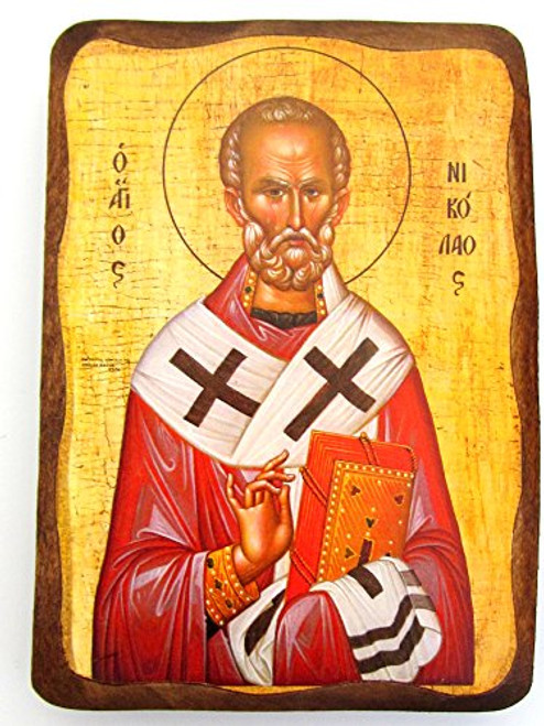 Handmade Wooden Greek Christian Orthodox Wood Icon of Saint Nicholas 1AP Handmade Wooden Greek Christian Orthodox Wood Icon of Saint Nicholas 1AP