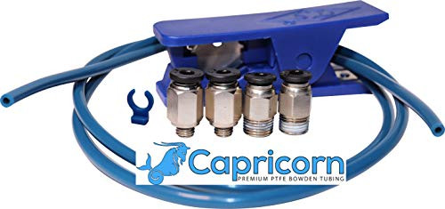 Authentic Capricorn PTFE Bowden Tubing 1 Meter XS Series for 175mm Filament with PTFE Teflon Tube Cutter and Upgraded PC4M6 and PC4M10 Pneumatic Fittings with Metal Teeth and 2 Blue Collet Clips