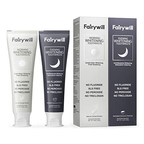 Fairywill Activated Charcoal Teeth Whitening Toothpaste Organic Coconut Charcoal Toothpaste Mint Flavor Destroys Bad Breath Fluoride Free and Gluten Free Charcoal Toothpaste for Whitening Teeth