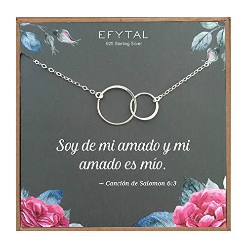 EFYTAL Anniversary Gift for Girlfriend or Wife 925 Sterling Silver Interlocking Infinity Circles Necklace on Spanish Message Card Valentines Day Gifts for Women Birthday Gift Ideas for Her